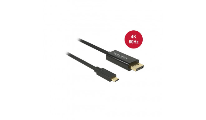 USB-C - Displayport kaabel 1.0m, 4K@60hz, must, Thunderbolt 3 toega