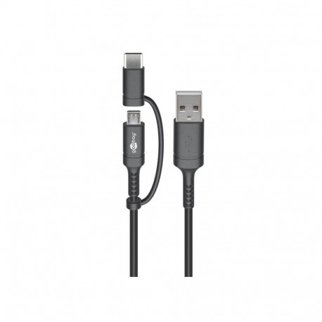 USB 2.0 kaabel A - USB-C + Micro-B 1.0m, must