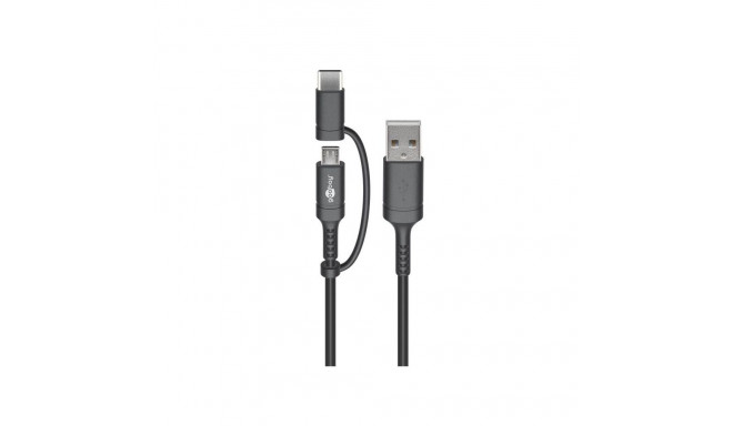 2in1 USB cable with Micro-B cable and USB-C plug 1m, black