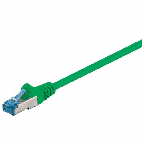 Cat6a Network cable, LS0H S/FTP 2x shielded: PIMF + braid shield 2xRJ45 plug green 0.5m