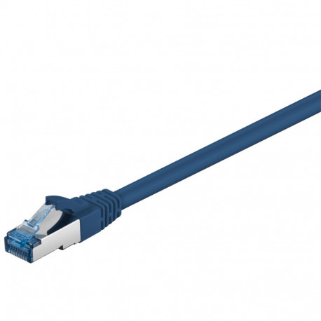 Cat6a Network cable, LS0H S/FTP 2x shielded: PIMF + braid shield 2xRJ45 plug blue 1m