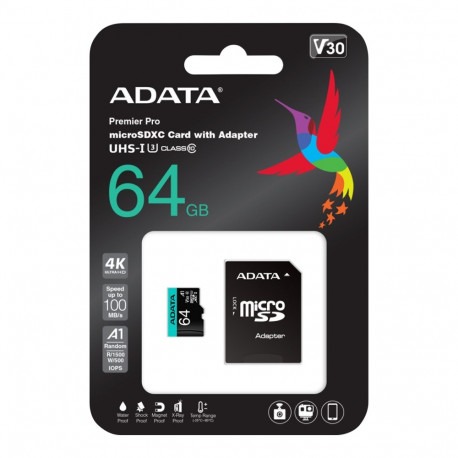ADATA 64GB Micro SDXC UHS-I U3 V30S A2 + Adapter