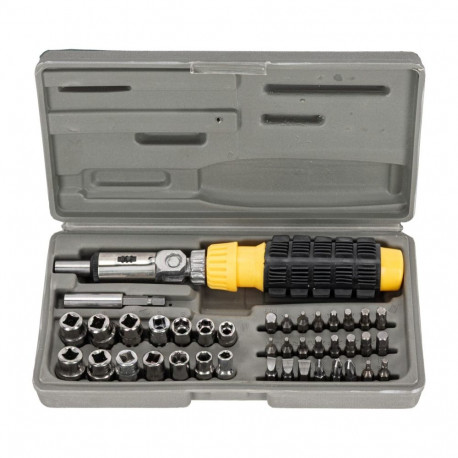 Wkrętak z grzechotką, kpl. 40 cz., bity, nasadki, przegub