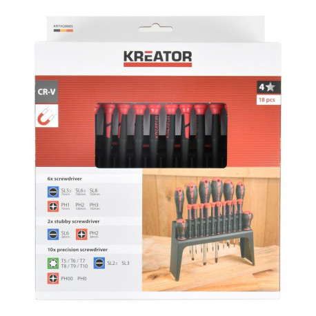 Screwdriver Set 18 pcs KREATOR KRTH20005 38-150 mm, slotted, PH, TX, plastic case