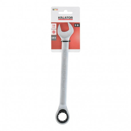 Open - ratchet ring spanner 19 mm, 248 mm KREATOR KRTH30512, chrome-vanadium