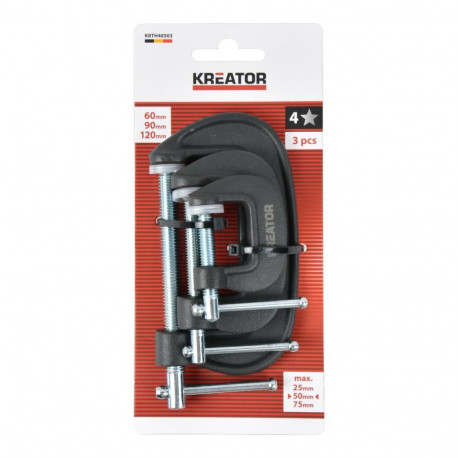 G-clamp 60, 90, 120mm KREATOR KRTH40503 Jaw capacity 75 mm, Jaw depth 40 mm