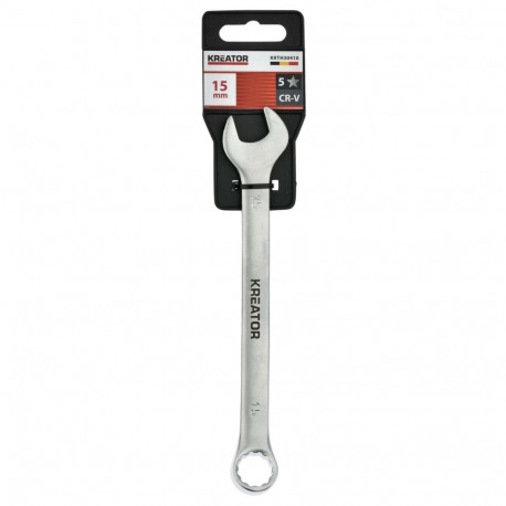 Combination open-ring spanner, Kreator, KRTH30410, 15 mm, 191 mm, chrome-vanadium