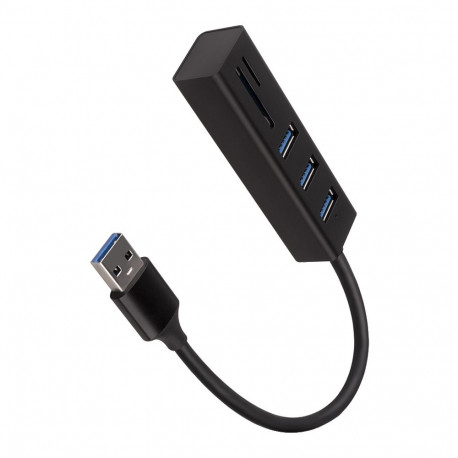 AXAGON HMA-CR3A 3x USB-A + SD/microSD, USB3.2 Gen 1 hub, metal, 20cm USB-A cable