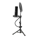LORGAR Voicer 721, Gaming Microphone, Black, USB condenser microphone with tripod stand, pop filter,