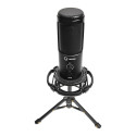 LORGAR Voicer 721, Gaming Microphone, Black, USB condenser microphone with tripod stand, pop filter,
