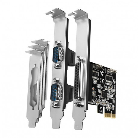 PCI-Express card with one parallel and two serial ports 250 kbps. ASIX AX99100. Standard & Low profi
