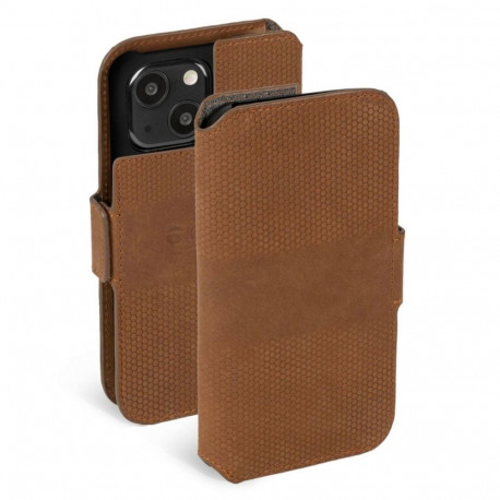 Kaitseümbris kaanega Leather PhoneWallet, Apple iPhone 13 mini, naturaalsest nahast, konjakipruun, K