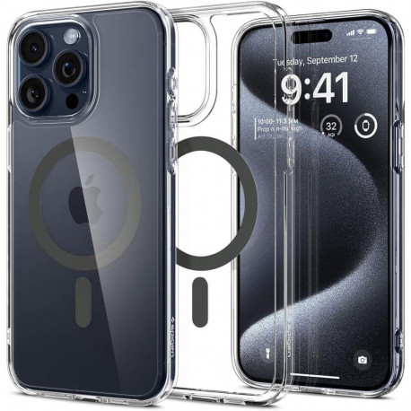 Kaitseümbris Ultra Hybrid MagFit, Apple iPhone 15 Pro, läbipaistev tumehalli MagSafe ringiga, Spigen