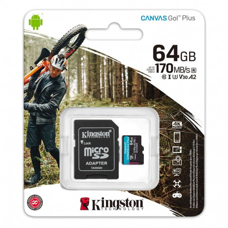 Mälukaart microSD 64GB, U3 UHS-I V30 A2, R170/W70, Canvas Go Plus, Kingston