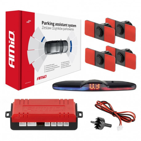 Zestaw czujników parkowania czujniki cofania max led 4 sensory czarne wewnętrzne 16,5 mm amio-02291