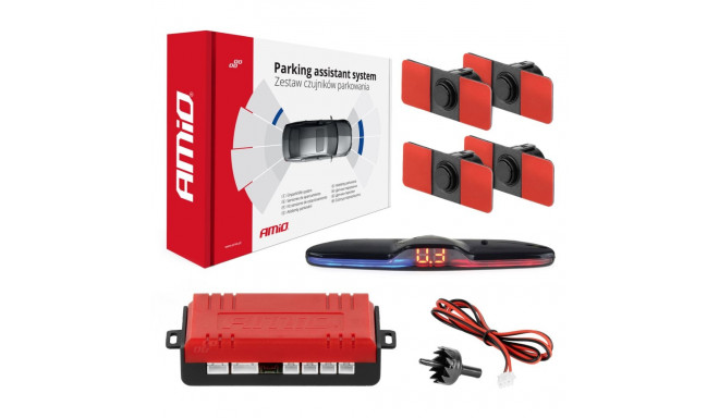 Zestaw czujników parkowania czujniki cofania max led 4 sensory czarne wewnętrzne 16,5 mm amio-02291