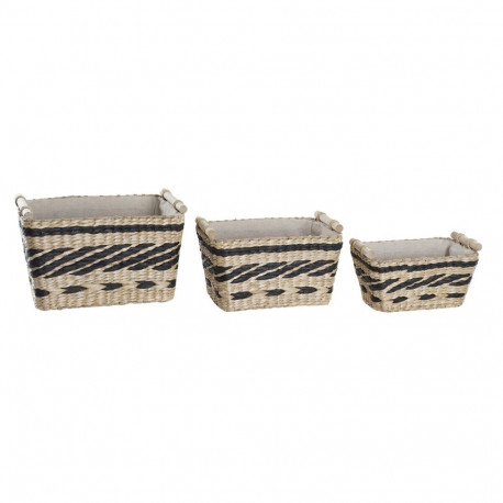 Basket set DKD Home Decor Grey Natural Natural Fibre 38 x 26 x 24 cm 3 Pieces