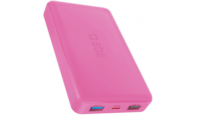 SBS power bank 10000mAh 2xUSB-A + USB-C, pink