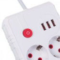 Power strip 2 sockets MCE387 W 3xUSB, 110-240V AC 50/60Hz, 2.1A max 2500W, 1.5m white