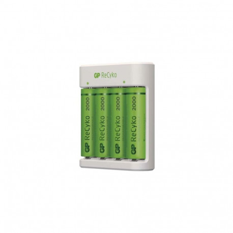 GP Battery Charger B411 with 4x AAA Rechargable batteries, 2100 mAh, 1.2V, White EU