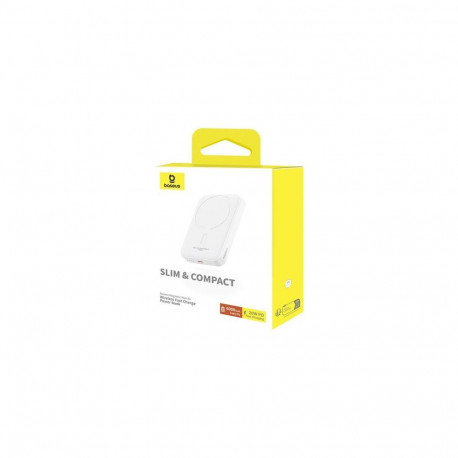 Baseus Power Bank Magnetic Mini (MagSafe Compatible), 20W, 6000 mAh, with Type-C Cable, 0.30m, White