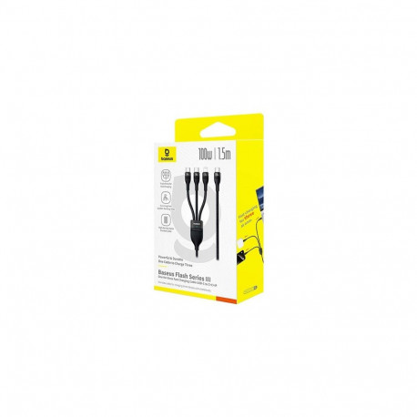 Baseus Cable Flash Series 3-in-1 Fast Charging Data Cable (Type-C to Lightning + Type-C + Type-C), 1