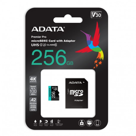 ADATA microSDXC mälukaart UHS-I U3 256GB Class 10 koos adapteriga