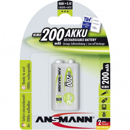 1 Ansmann maxE NiMH laetav aku 9V plokk 200 mAh