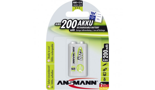 1 Ansmann maxE NiMH laetav aku 9V plokk 200 mAh