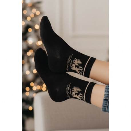 SOKISAHTEL LIISY musta värvi puuvillased põdraga jõulusokid 444