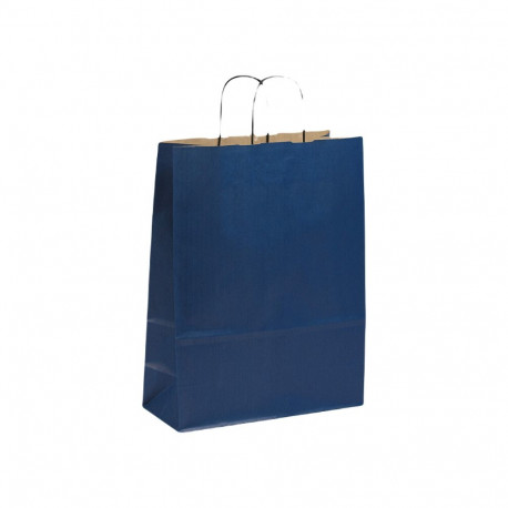 Paper bag with paper ribbon handle 320x140x420 mm, 100 gsm, blue kraft paper