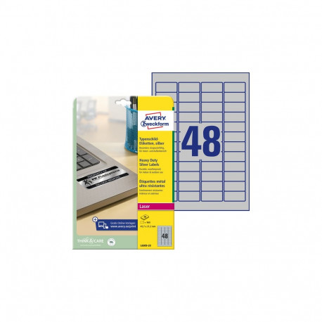 Sticker label from silver polyester film AVERY Zweckform 45.7x21.2mm 20 sheets in a pack (L6009-20)