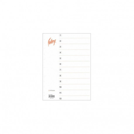Registri vahelehed A4 1-12 valge plast