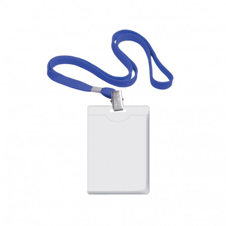 Name tag holder 90x58mm FOROFIS vertical with lanyard blue