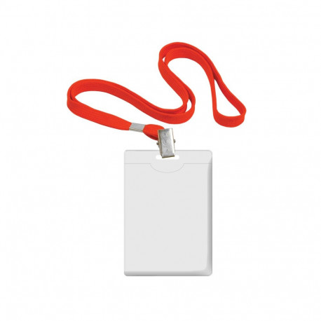 Name tag holder 90x58mm FOROFIS vertical with lanyard red