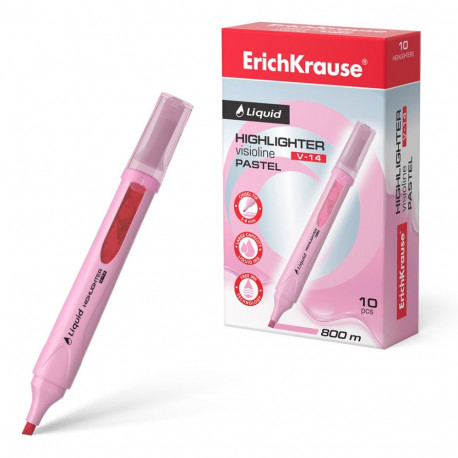 Highlighter ErichKrause® Liquid Visioline V-14 Pastel, ink color: pink (box 10 pcs.)