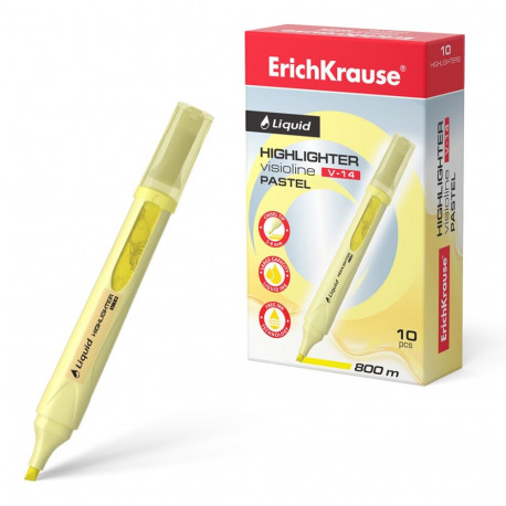 Highlighter ErichKrause® Liquid Visioline V-14 Pastel, ink color: yellow (box 10 pcs.)