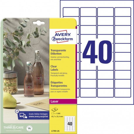 Sticker label made of transparent polyester film AVERY Zweckform 45.7x25.4mm 25 sheets (L7781-25)
