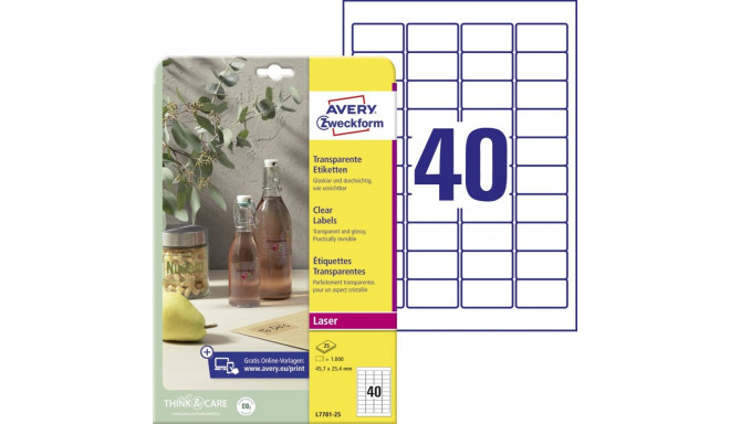 Kleebisetikett läbipaistvast polüesterkilest AVERY Zweckform 45,7x25,4mm 25 lehte (L7781-25)