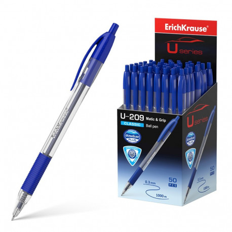 Retractable ballpoint pen ErichKrause® U-209 Classic Matic&Grip, Ultra Glide Technology, ink col