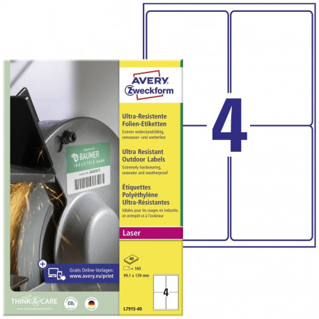 Adhesive label AVERY Zweckform 99.1x139mm 40 sheets ultra durable (L7915-40)
