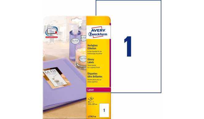 Sticker label AVERY Zweckform 210x297mm 40 sheets glossy (L7767-40)