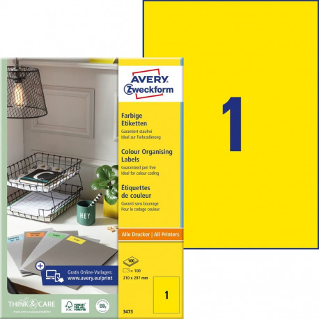 Sticker label AVERY Zweckform 210x297mm 100 sheets yellow (3473)