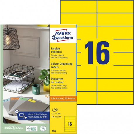 Sticker label AVERY Zweckform 105x37mm 100 sheets yellow (3455)