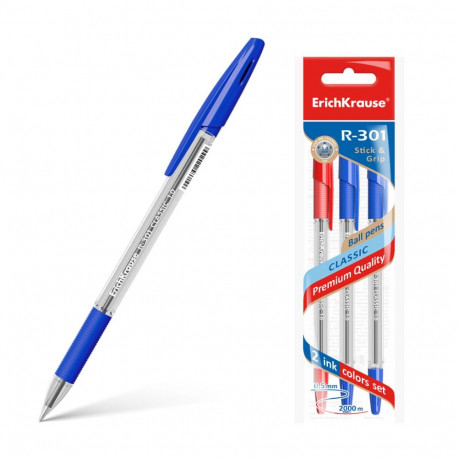 Ballpoint pen ErichKrause® R-301 Classic Stick&Grip 1.0, ink color: blue (box 50 pcs.)