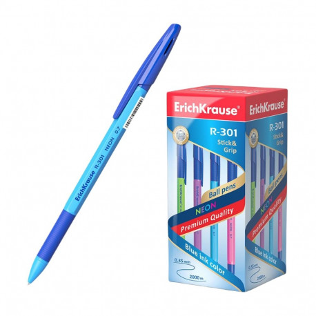 Ballpoint pen  ErichKrause® R-301 Spring Stick&Grip 0.7, ink color: blue (box 50 pcs.)