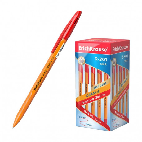 Ballpoint pen ErichKrause® R-301 Orange Stick 0.7, ink color: red (box 50 pcs.)