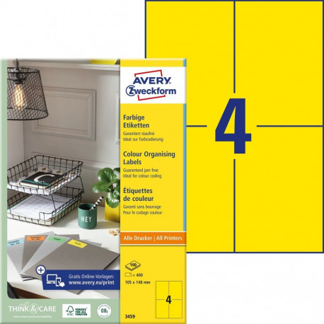 Adhesive label AVERY Zweckform 105x148mm 100 sheets yellow (3459)