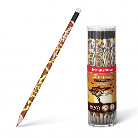 Graphite round section pencil with an eraser ErichKrause® Savanna HB (in tube 42 pcs.)
