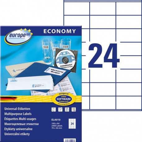 Sticker label AVERY Economy 70x36mm on 24 sheets, 100 sheets